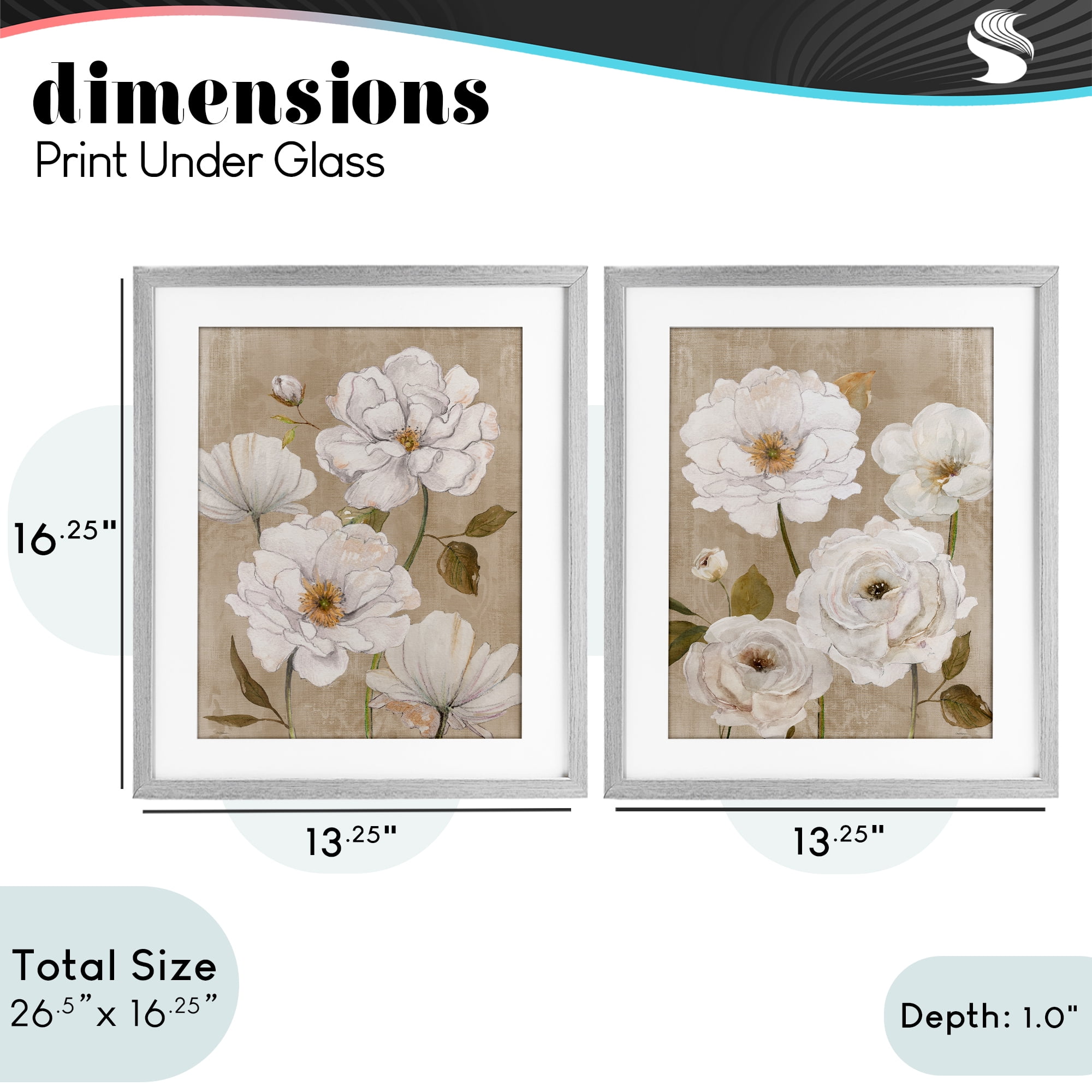 Stupell Industries White Blooms over Neutral 2 Piece Gray Framed Print Under Glass Set, design by Carol Robinson