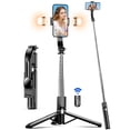thumbnail image 1 of Trípode selfie Stick de 45 pulgadas con 2 luces, trípode extensible 5 en 1 para teléfono selfie Stick, palos selfie portátiles con control remoto inalámbrico compatible con iPhone 15/14/13 Pro Max, Sa, 1 of 5