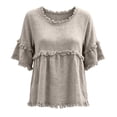 thumbnail image 5 of IMENGL Short Sleeve T-Shirts for Women Casual Lady's Fringed Hairdo Round Neck Blouse Stylish Blouse Pants Loose Basic Women's Short Sleeve Top,M-XXL, 5 of 5