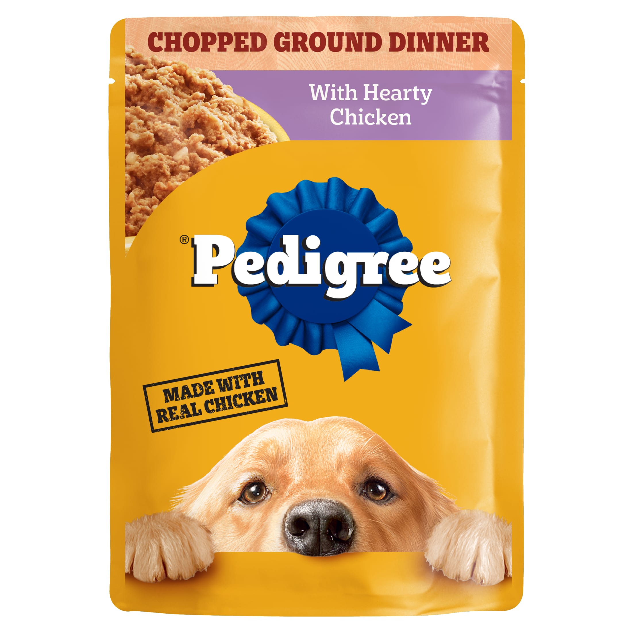 Pedigree Chopped Ground Dinner Wet Dog Food with Hearty Chicken, 3.5 oz Pouch