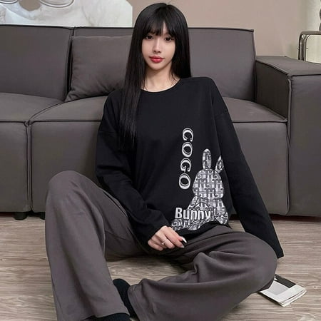 

QWZNDZGR Winter Sleepwear Couple Cotton Pajama Sets Round Neck Male Pijama Pants Home Clothes Pyjamas Women Men Loungewear Sleeping