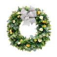 thumbnail image 1 of Corona de Pascua con hojas verdes, flores blancas y amarillas, hermosa corona artificial para decoración de fiestas en el hogar., 1 of 14