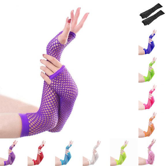 Fgnfyis Mesh Long Fingerless Party Punk Rock Dance Evening Womens Stretchy Club Gloves for Women Accessories Purple