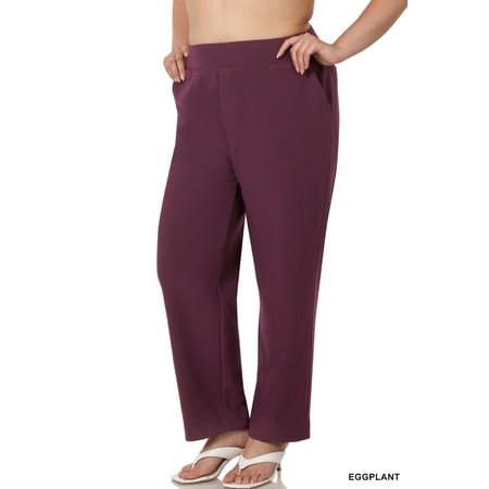 Zenana Women & Plus Super Stretch Banded Waist Pull-On Office Business Dress Pants with Pockets