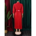 thumbnail image 4 of AURA Women’s Midi Dress V Neck High Waist A Line Three Quarter Sleeve With Belt S XXXL, 4 of 7