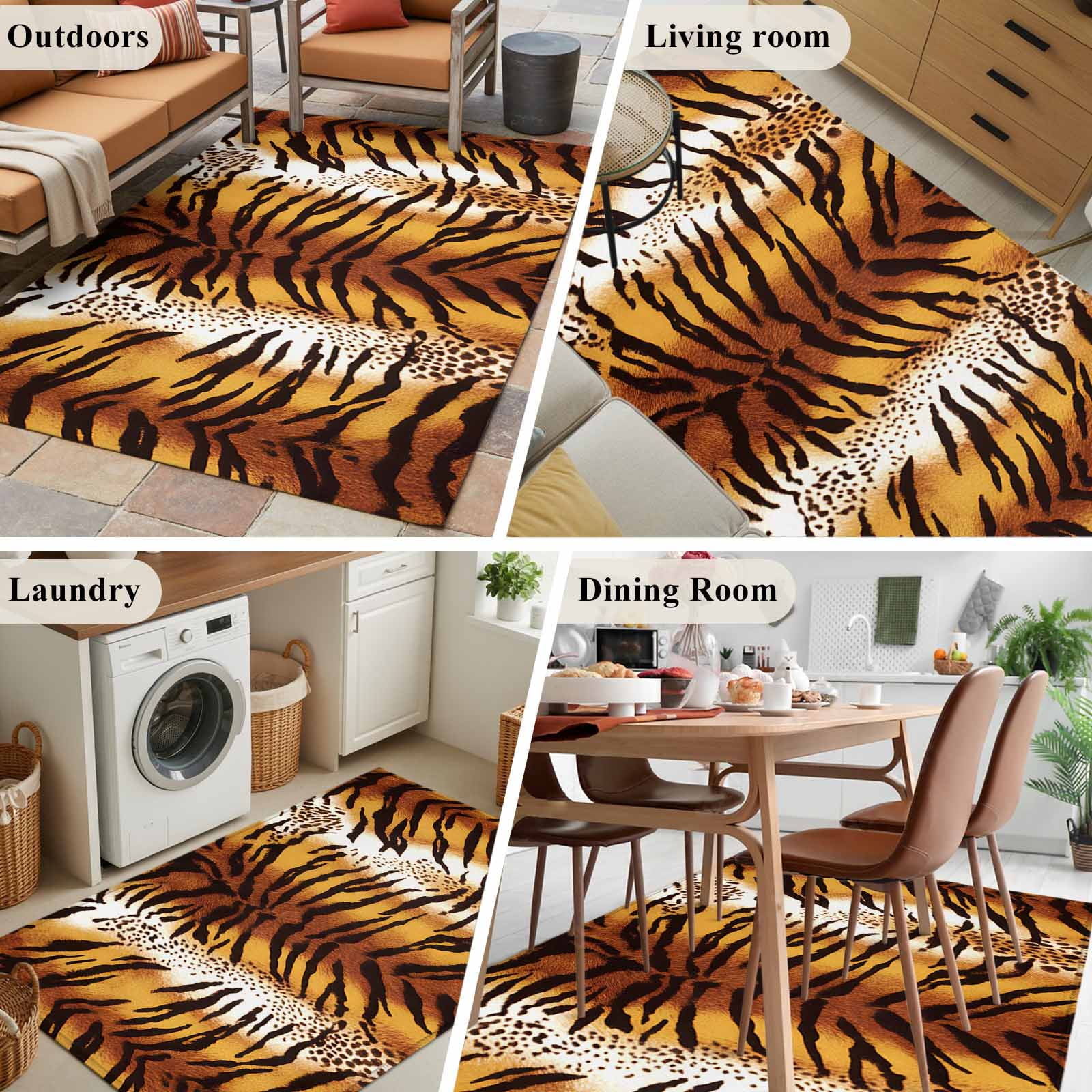 Leopard Stripes Area Rugs 3'x5', Washable Small Throw Rugs for Living Room Bedroom, Farmhouse Brown Black Animals Texture Indoor Outdoor Rug Non-Slip Low Pile Carpet Runner Reversible Floor Mats