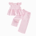 thumbnail image 4 of Paguaki Baby Girls Summer 2 Piece Outfits Ruffle Sleeve Button up Tops Plaid Pants Spring Toddler Girl Clothes, 4 of 4