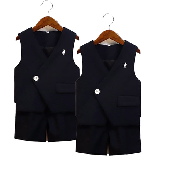 LYMAYTER Boys Formal Suit Set Kids Vest Shorts Outfit for Beach Wedding Graduation 1Y-15Y