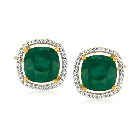 Ross-Simons 4.00 ct. t.w. Emerald and .19 ct. t.w. Diamond Earrings in 18kt Gold Over Sterling, Women's, Adult