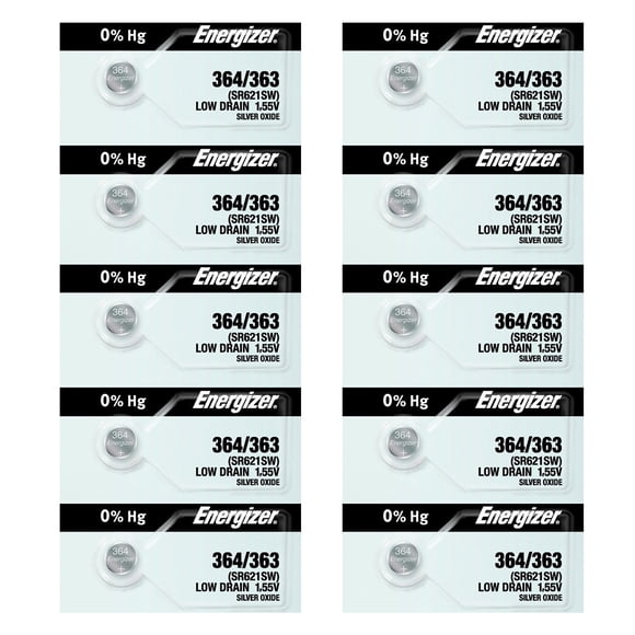 Energizer 364/363 (SR621SW) Pile de Montre à Oxyde d'Argent 1,55 V (Lot de 10)