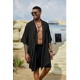 thumbnail image 6 of COOFANDY Men's Ruffle Shawl Collar Cotton Cardigan Long Kimono Jackets Open Front Drape Cape Coat, 6 of 7