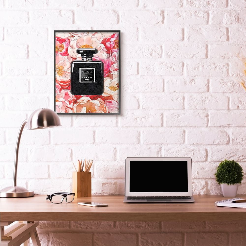 Stupell Industries Black Perfume Pink Flowers Glam Fashion Watercolor Design Framed Wall Art by Amanda Greenwood