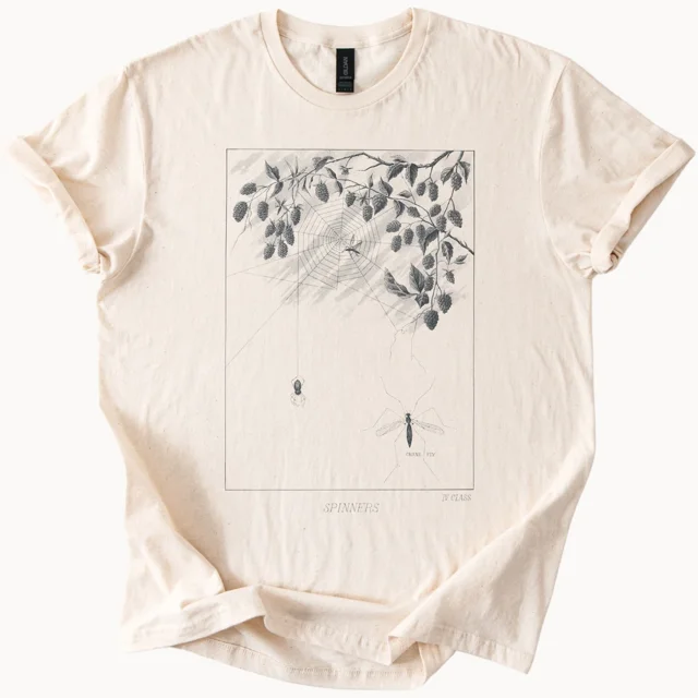 T-shirt Graphique Toile d'Araignée Plante Nature Art d'Insecte Crème Botanique Extérieur Unisexe P-5TG