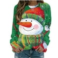 thumbnail image 3 of Feancey Women Ugly Christmas Sweatshirts Cute Snowman Print Long Sleeve Shirt Lightweight Casual Crewneck Pullover Tops Loose Fit Tunic Sweatshirt Green XXL, 3 of 5