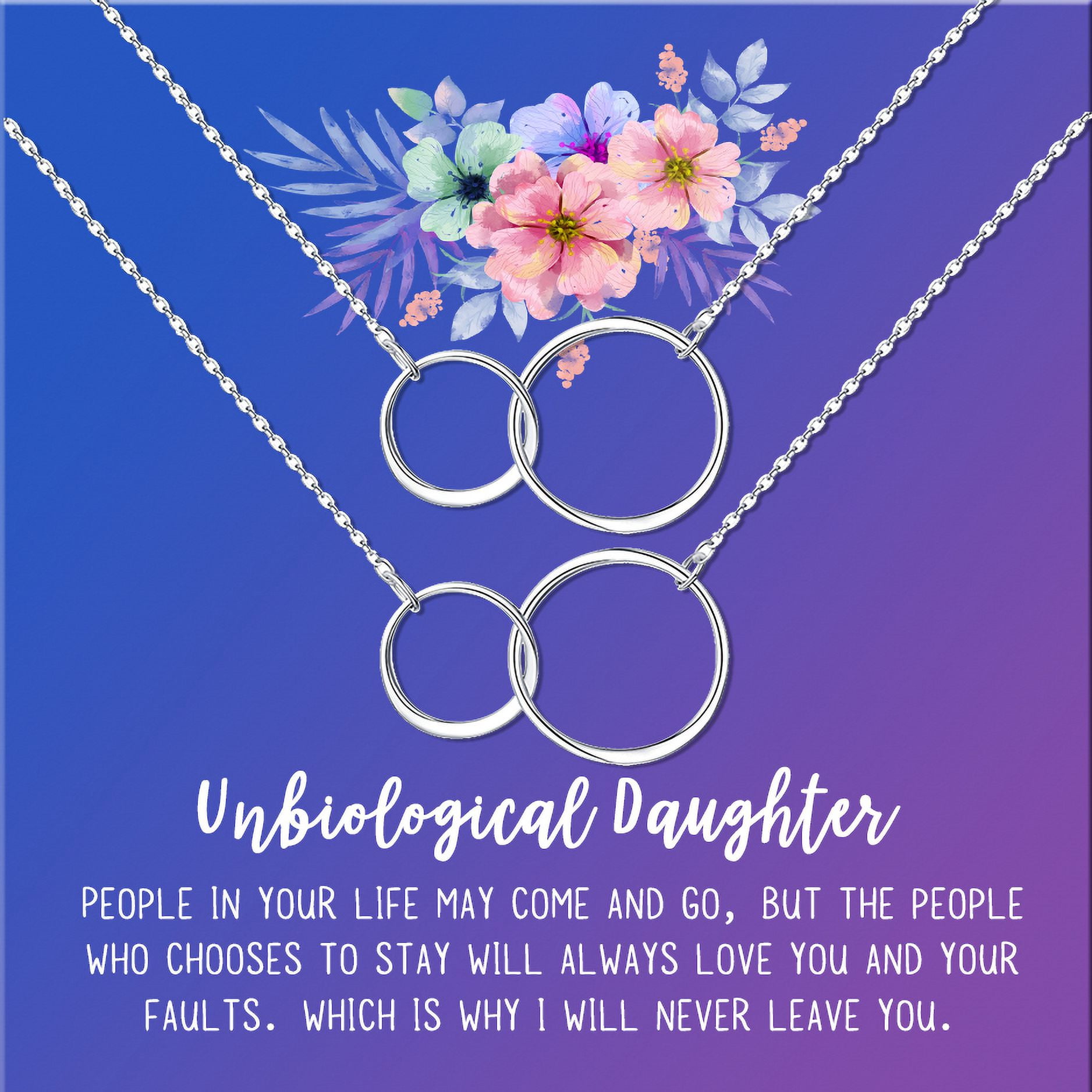 Anavia Unbiological Daughter Jewelry, Step Daughter Necklace Gift, Bonus Daughter Birthday Card Gift, Mother Daughter Set Necklace-[Two Silver Infinity Double Ring, Blue-Purple Gift Card]