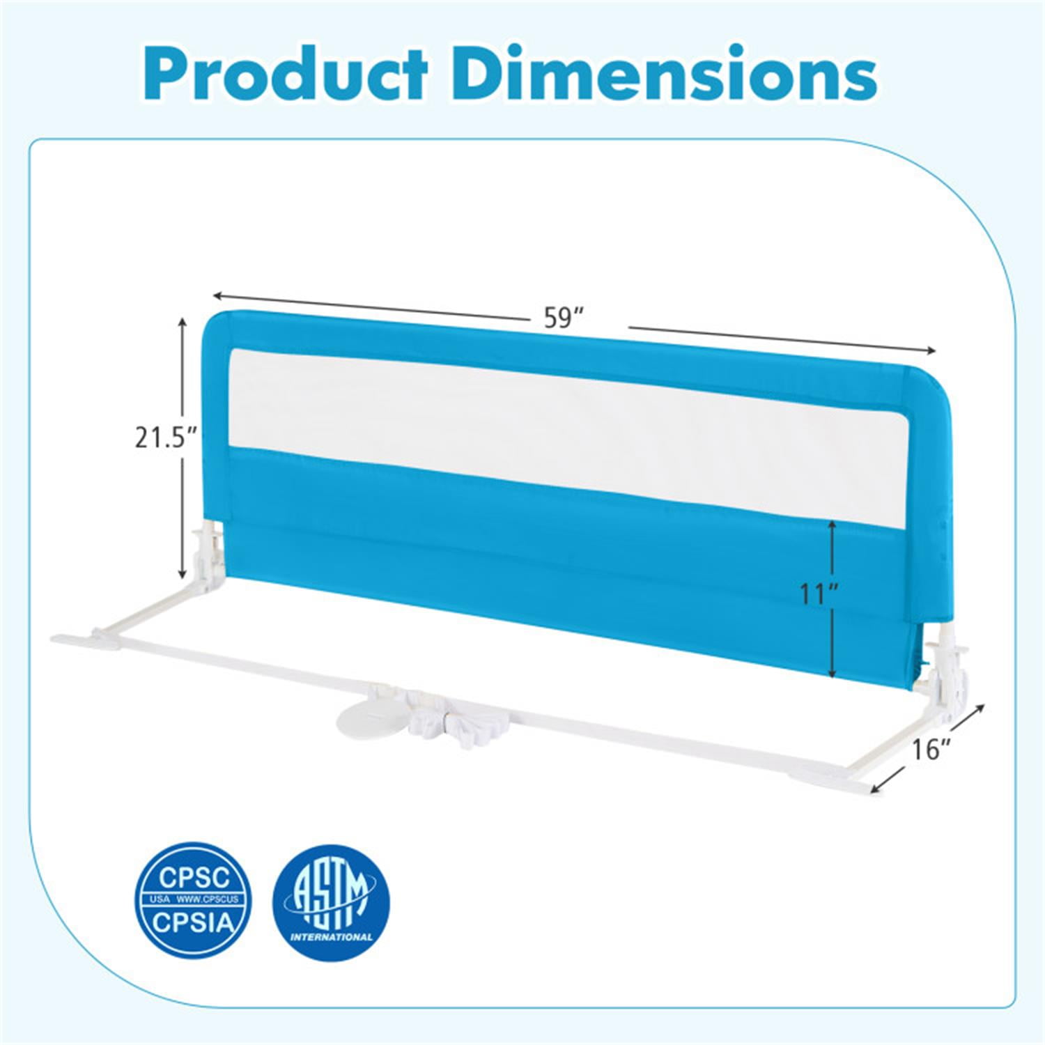 Spaco 59 Inch Folding Breathable Baby Bed Rail Guard with Safety Strap, Bed Rail, Versatile Bed Guardrail for Queen, King, Twin, and Bunk Size Beds, Blue