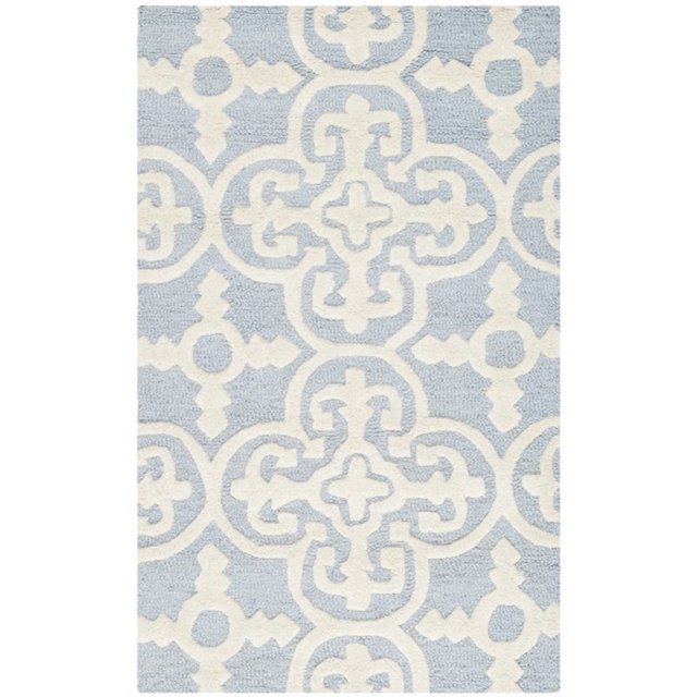 Safavieh Cambridge Collection CAM133A Handmade Moroccan Geometric Light Blue and Ivory Premium Wool Runner (2'6" x 12')