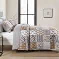 thumbnail image 4 of Juego de edredón WONGS BEDDING, color marrón, tamaño queen, patchwork a cuadros, 4 of 8