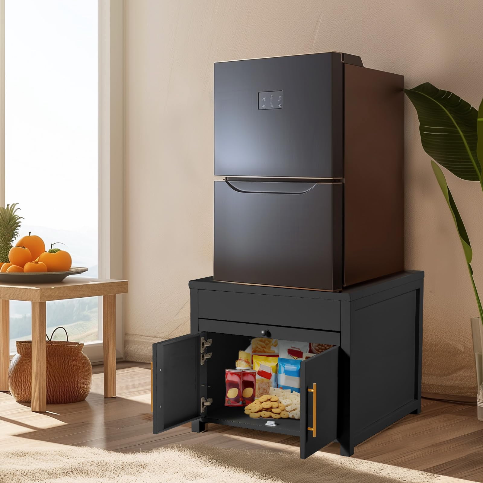 YODOLLA Washer Dryer Pedestal with Storage, 29″L x 29″W x 23″ H Heavy Duty Laundry Stand Cabinet in Black
