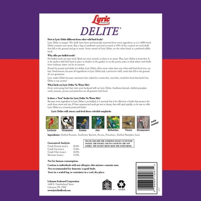 Lyric Delite Wild Bird Seed, No Waste Bird Food with Shell-Free Nuts & Seeds - 20 lb. Bag