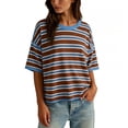 thumbnail image 3 of Byworldtasic Oversized Striped T-Shirts for Women Summer Color Block Short Sleeve Tops Drop Shoulder Boxy Tees, 3 of 8