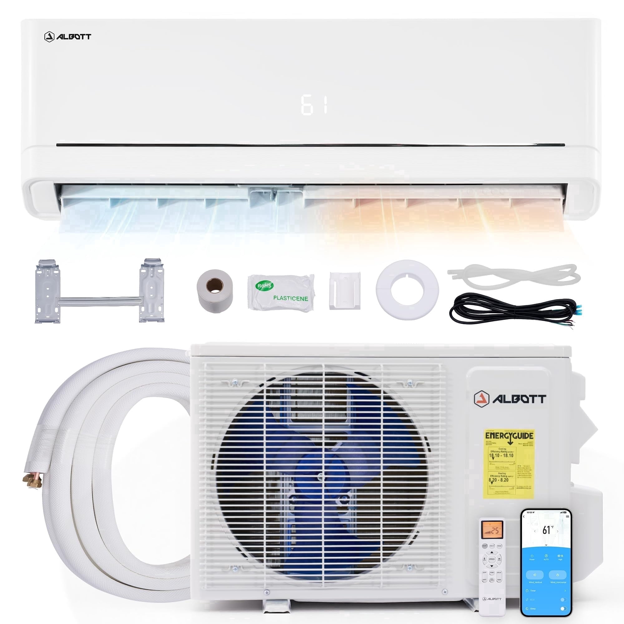 Merluxy Mini Split Air Conditioner and Heater, 18,000 Btu, SEER2 18, 208-230V Inverter Energy-Efficient AC with Self-Cleaning, Cools up to 1250 Sq.ft.