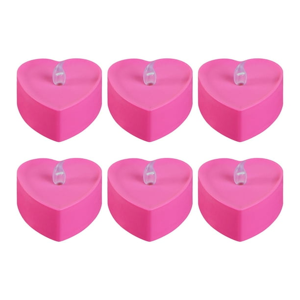 6 velas decorativas con forma de corazón, pequeñas y versátiles, con luz LED. Rosa