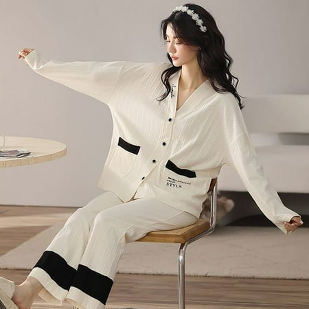 

CoCopeaunt Womens Cotton Pajamas Designer Clothes Luxury Trouser Suits Autumn Winter Sleepwear Cardigan Home Wear Nightie 2022