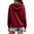thumbnail image 5 of CQONEPT Women's Quarter Zip Hooded Sweatshirt with Split Hem Loose Fitting Pullover Top Drawstring Long Sleeved Jacket Outfit Wine 2XL, 5 of 7
