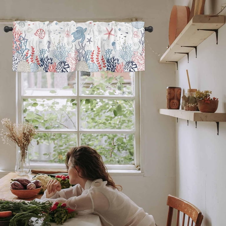 Flower Plant Valance Curtain - 54x18 Inch Watercolor Floral Print, Polyester Window Treatment