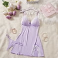 thumbnail image 2 of JSGEK Women Contrast Lace Trim Chemise Dress and Thong Set Adjustable Spaghetti Straps Nightwear Lingerie Set Purple M, 2 of 8