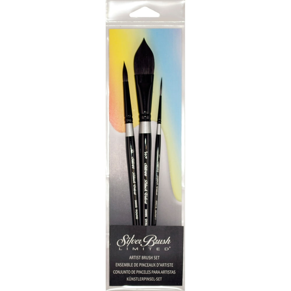 Black Velvet Watercolor Brush Set 3/PkgScript Liner, 3/4 Oval Wash