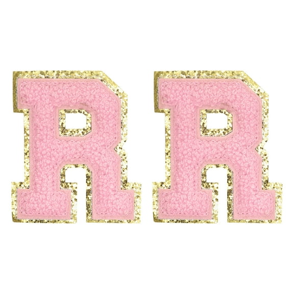 Uxcell Chenille Letter Patches 2.2" Self Adhesive Letter R Stick on Embroidered Patch for Clothing Repair (Pink, Pack of 2)