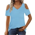 thumbnail image 3 of Mittory Womens Cold Shoulder V Neck T Shirts Casual Loose Basic Summer Tees Blouse, 3 of 7