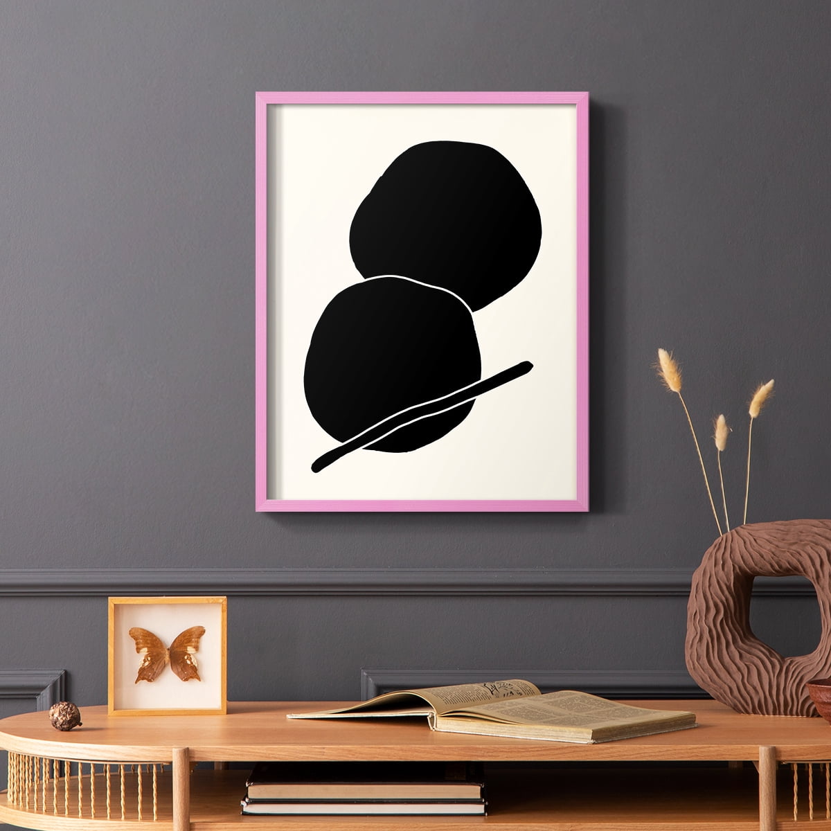 Sticks & Stones I V30 Framed Print in Pink Solid Wood Framed Print No Nail Hanging