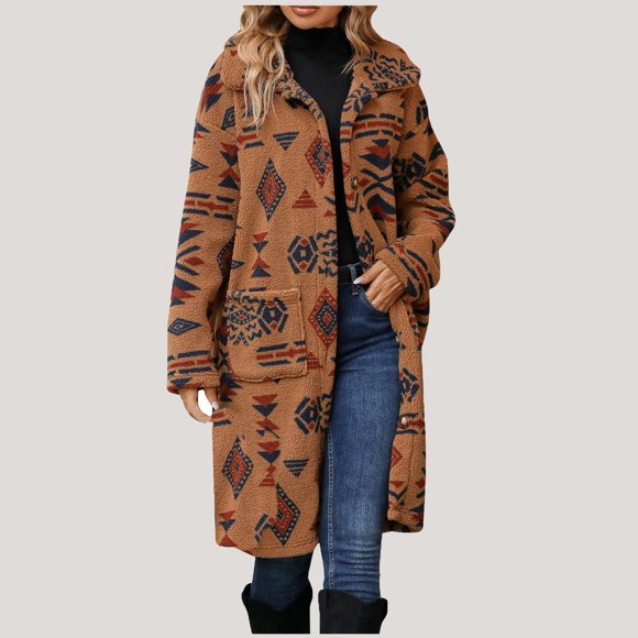 Simua Winter Coats for Women Vintage Western Aztec Jacket Fleece Lined Sherpa Coat Warm Parka Coat Outerwear with Pockets