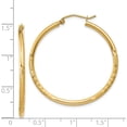 thumbnail image 5 of 14K Yellow Gold Satin And Diamond-Cut 2mm Round Tube Hoop Earrings (35 X 2) Made In Peru tc207, 5 of 6
