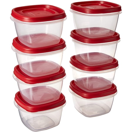 2-Cup 7J60 Easy Find Lid Square Food Storage (Pack of 8 Containers), Red