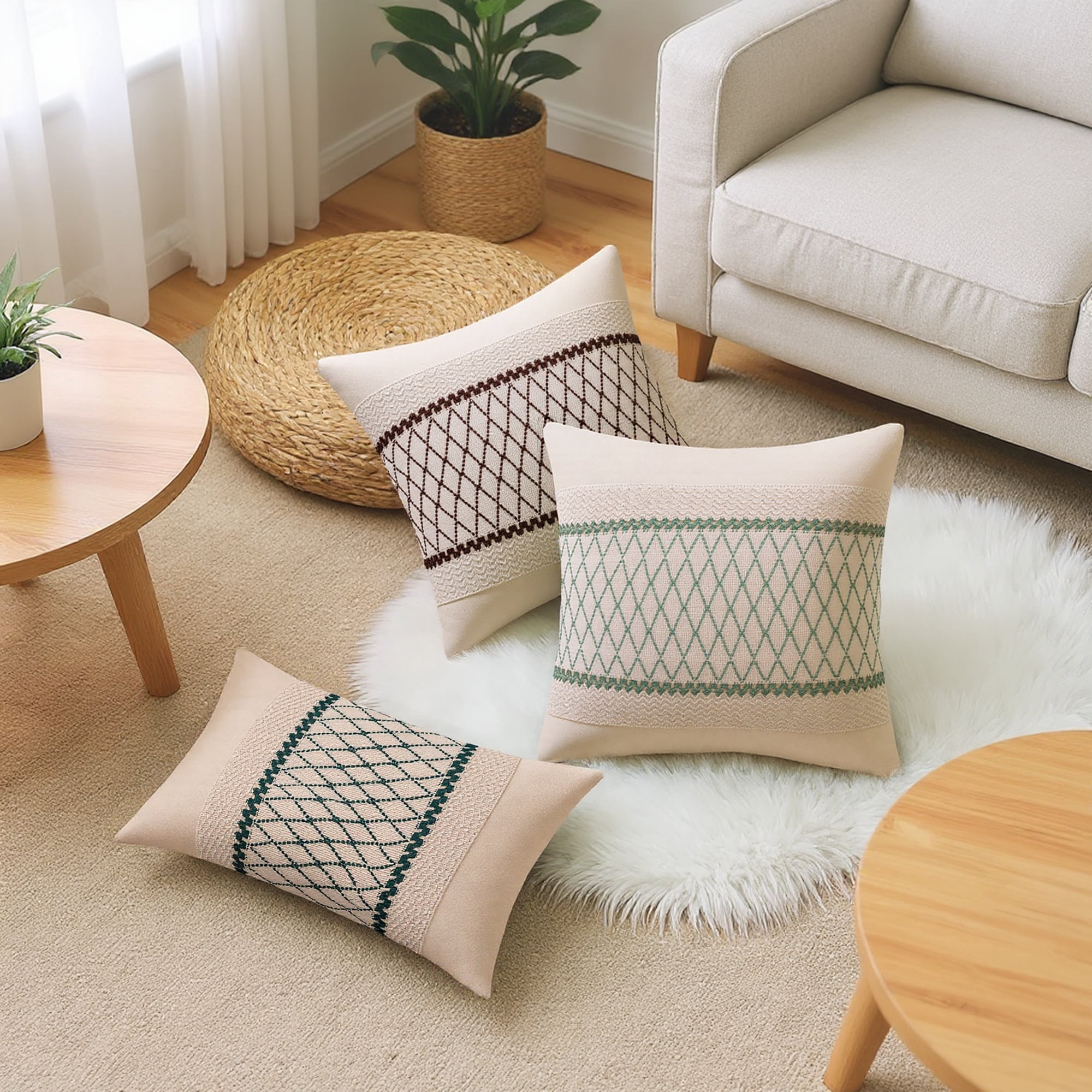 Unique Bargains Geometry Weave Patchwork Pillow Covers Set of 2 Green 12" x 20"