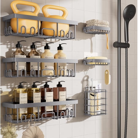 Shower Caddy 6-Pack Advanced Rustproof Design No Drilling Adhesive Shelves Rack with Soap Holder Large Capacity Bathroom Organizers and Storage Wall-Mounted Kitchen & Home Decor