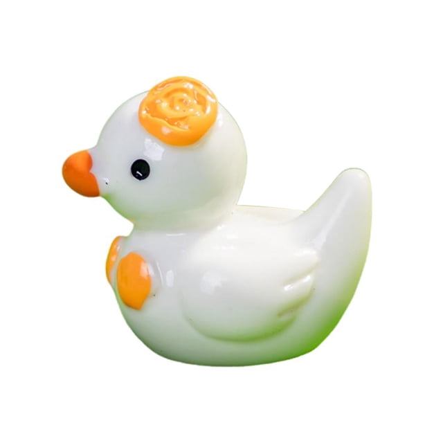 12 mini patos florales de resina, figuras de pato en miniatura coloridas, lindos mini animales coleccionables para decoración de jardín de hadas, manualidades DIY, decoración de pecera