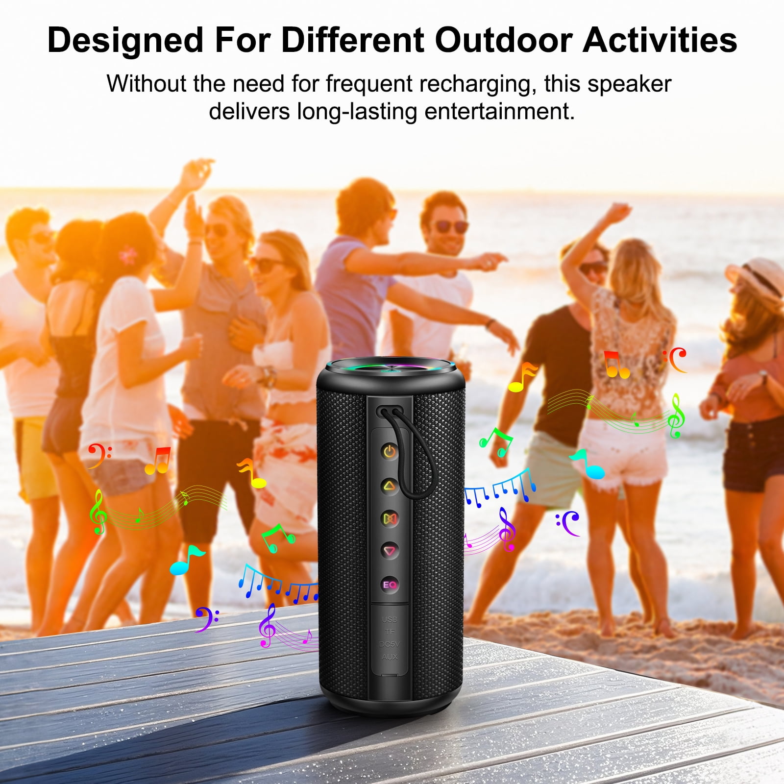 Portable Wireless Bluetooth Speaker, 20W HD Stereo Sound, Bluetooth 5.4, 15H Playtime, IPX7 Waterproof, LED Lights, TWS Pairing, Built-in Mic, Ideal for Outdoor, Party, Home, Beach & Gift (Black)