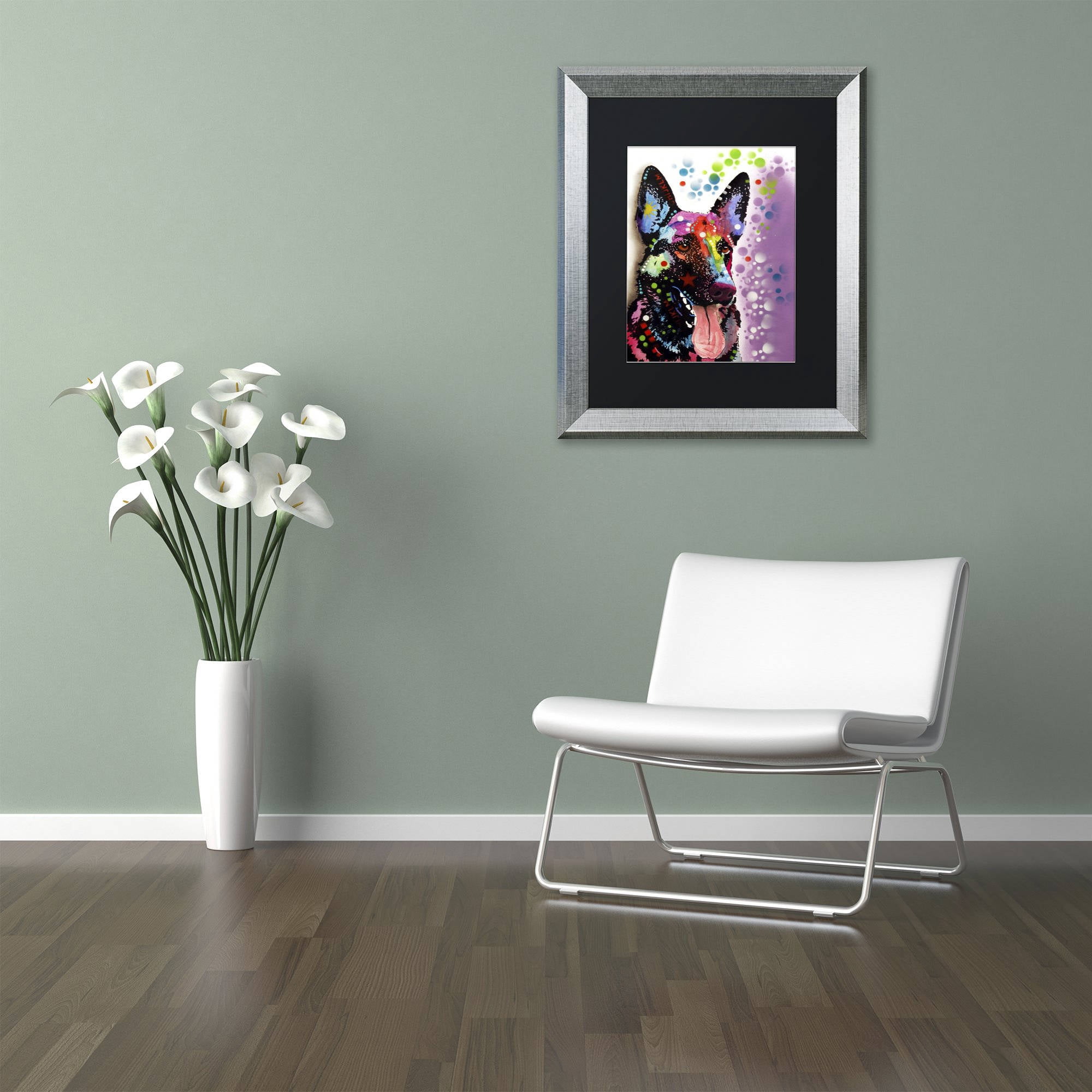 "German Shepherd II" Canvas Art by Dean Russo, Black Matte, Silver Frame