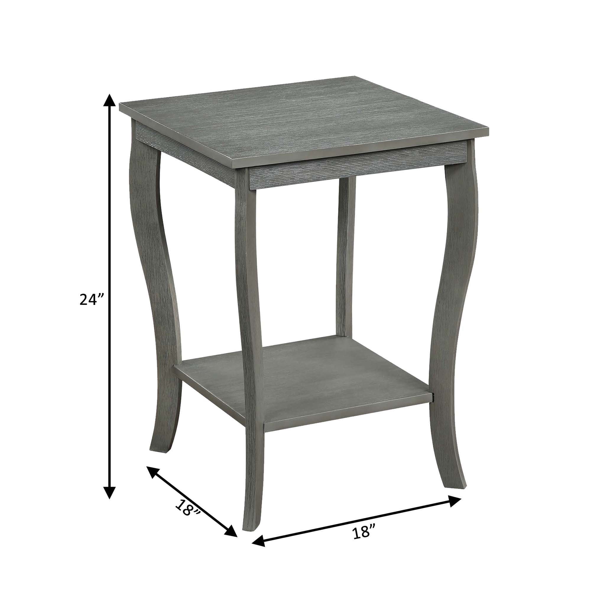 Convenience Concepts American Heritage Square End Table with Shelf,  Wirebrush Dark Gray