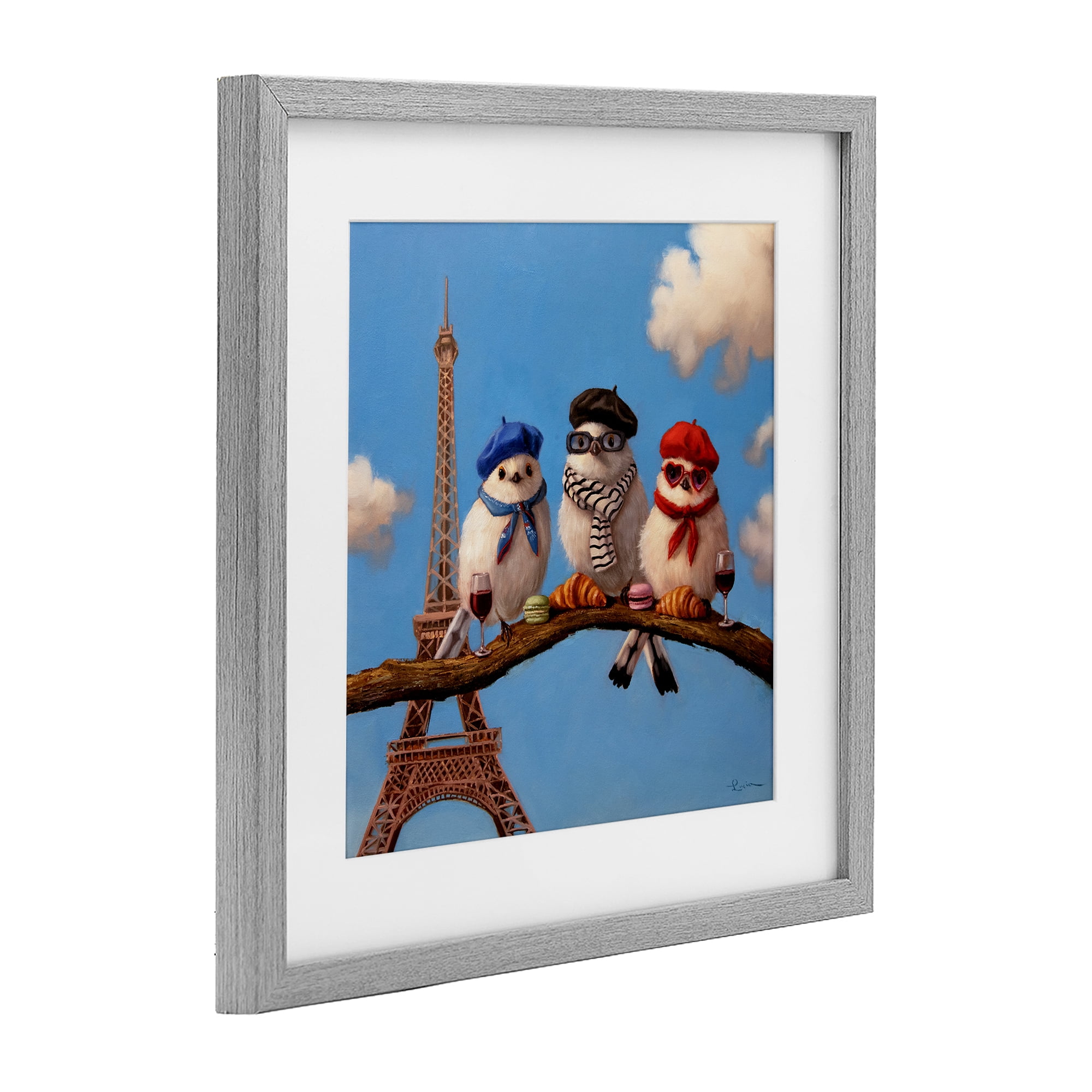 Stupell Industries Parisian Chic Birds in Paris Gray Framed Print Under Glass, design by Lucia Heffernan