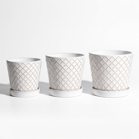 BUYMAX Ceramic Planters with Saucers, White Flower Pots for Plants, Set of 3 (4", 5", 6")
