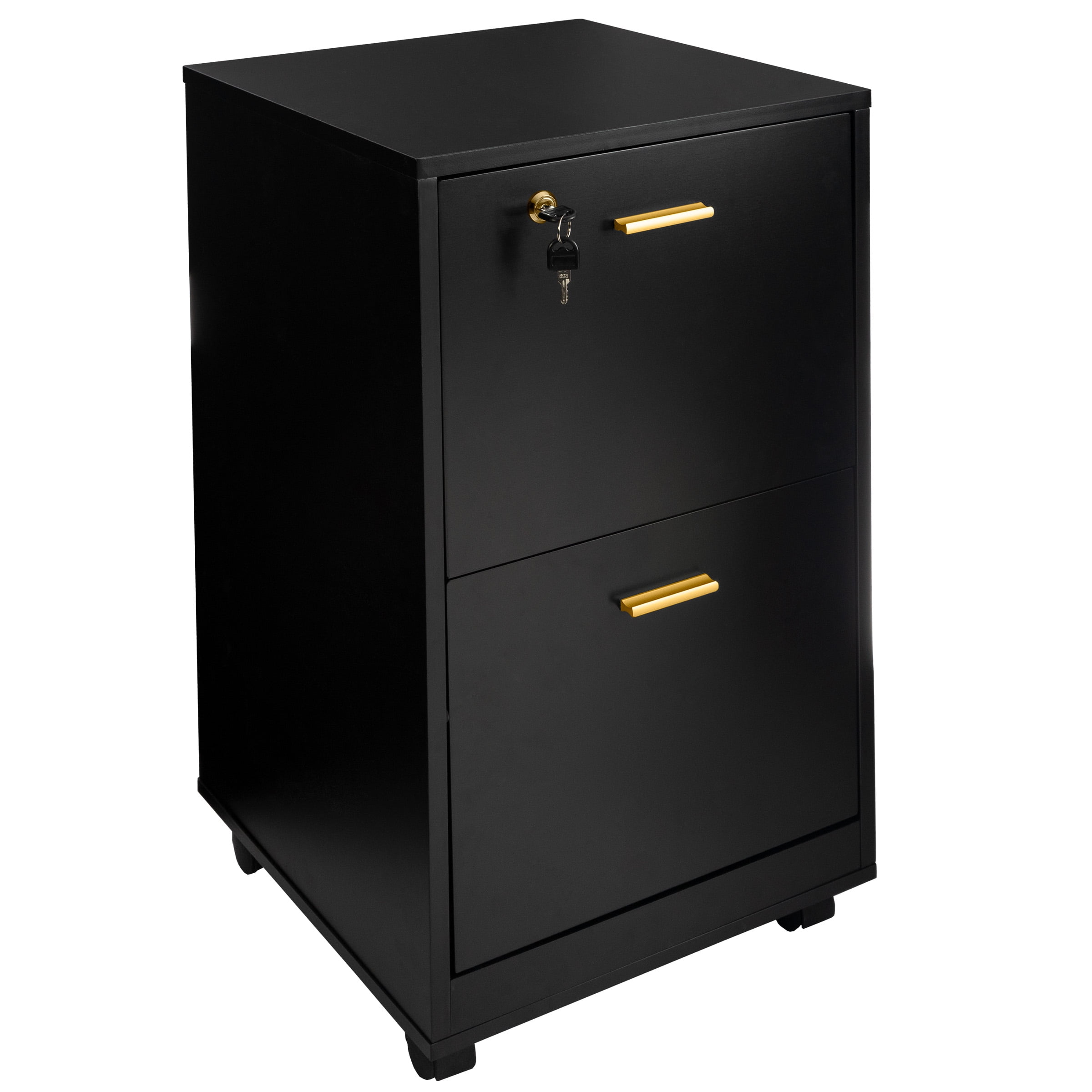 Lavish Home 2 Drawer File Cabinet - Rolling Filing Cabinet with Lock, Black