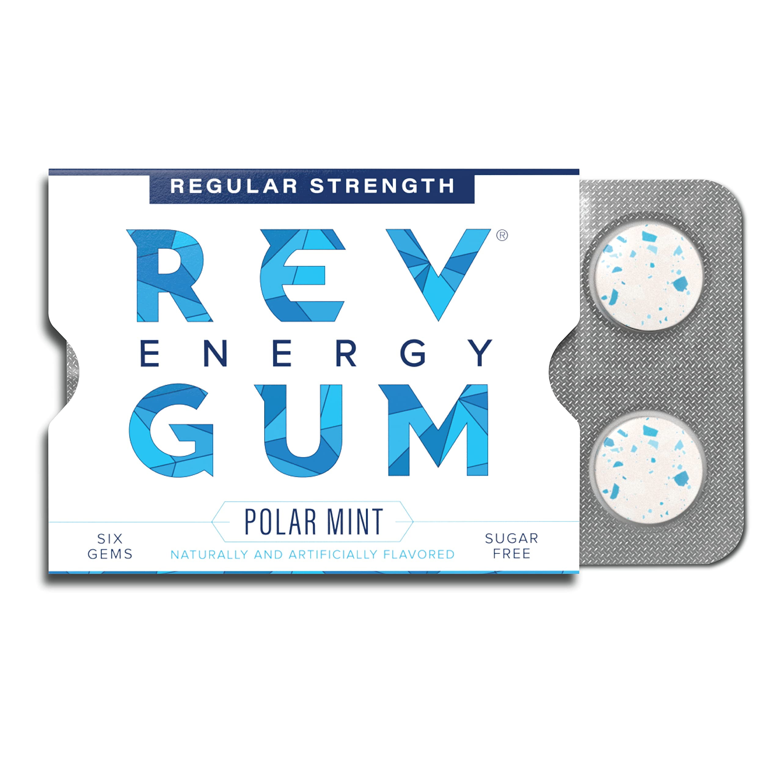 Rev Gum Caffeine Energy Gum Regular Strength 60mg of Caffeine per Gem