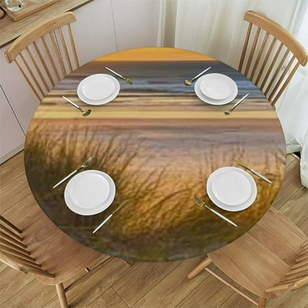

SheronV Sunset Dunes Round Tablecloth Stain-Resistant Washable 60-Inch 54 -58