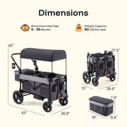HARPPA Foldable Wagon Stroller for 2 Toddlers with Pull & Push Handle, Canopy, 32.9lbs,Gray